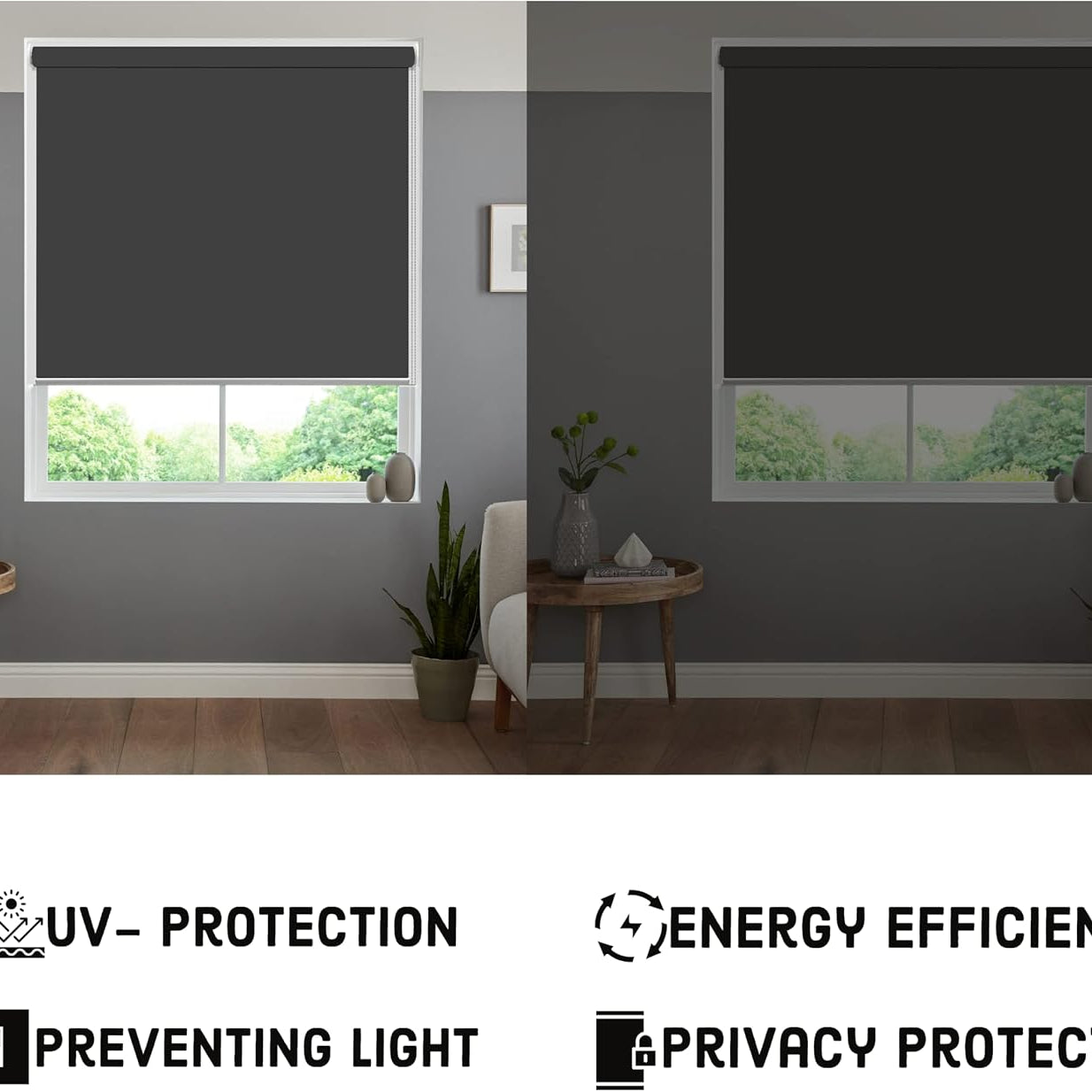 Funky Gadgets Blackout Roller Blinds Window Shades Easy Fit Thermal Roller Blind 3 Pass Black Out Fabric for Room Darkening Trimmable Child Safe Metal Tube Charcoal Grey