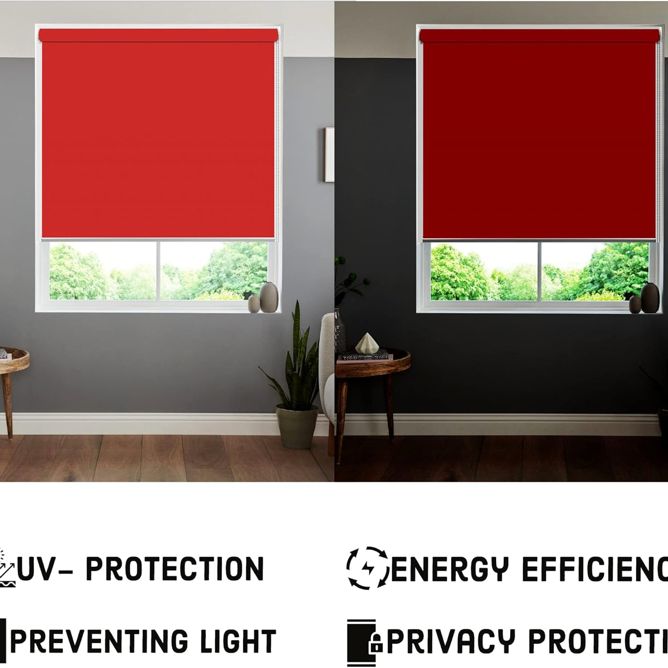 Funky Gadgets Roller Blinds Thermal Blackout Roller Blind, Easy Fit Child Safe Trimmable UV Protection Home Office, Kitchen Window Blinds, Red Blind