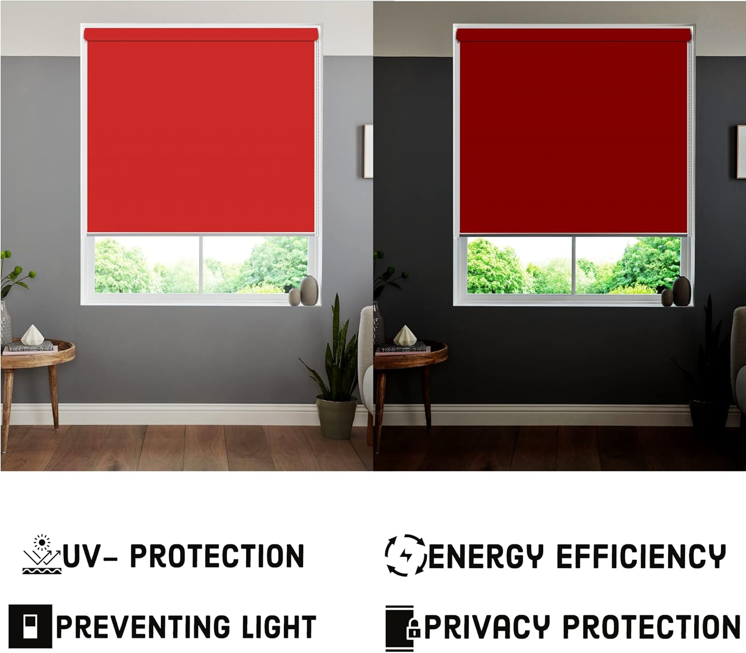 Funky Gadgets Roller Blinds Thermal Blackout Roller Blind, Easy Fit Child Safe Trimmable UV Protection Home Office, Kitchen Window Blinds, Red Blind