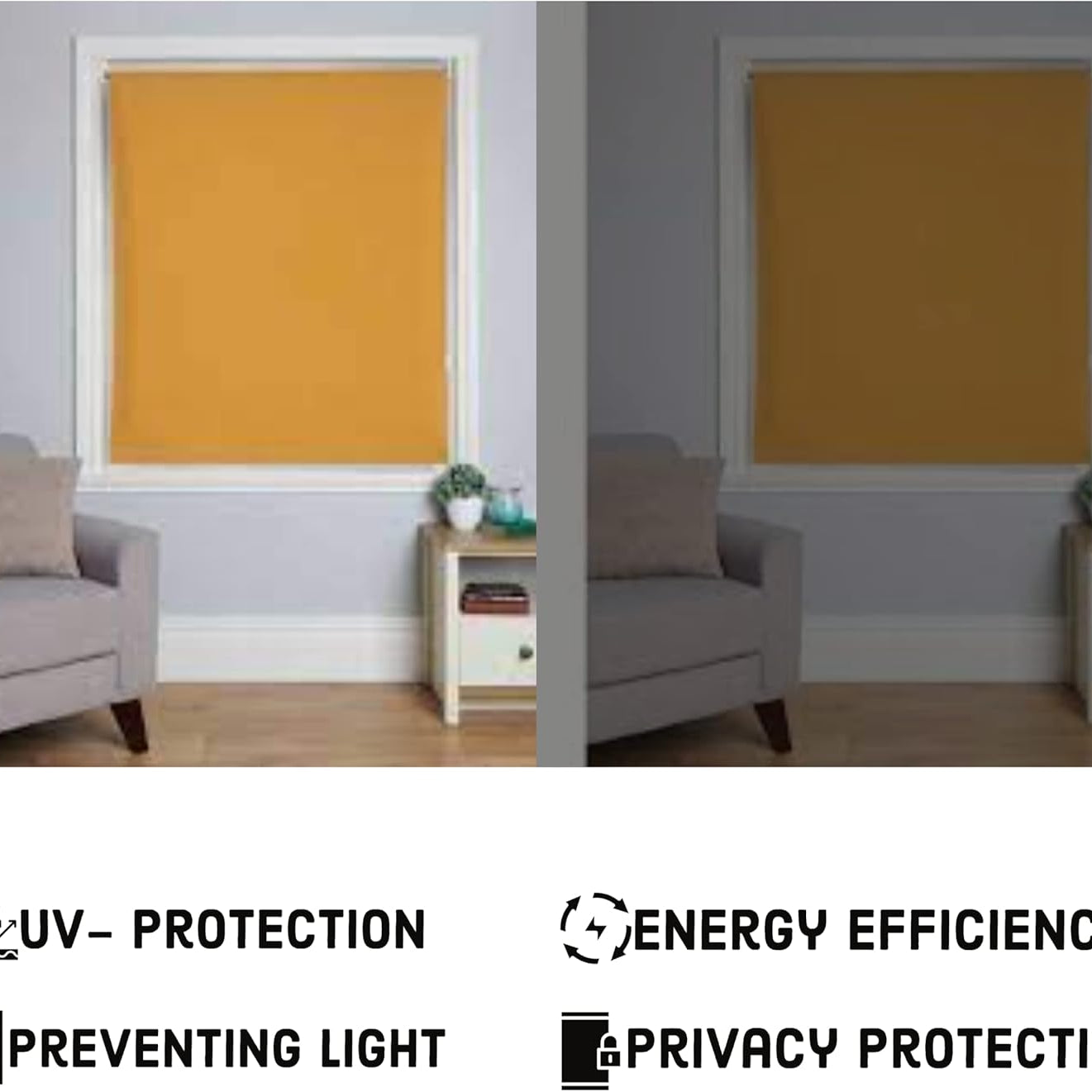 Funky Gadgets Roller Blinds Thermal Blackout Roller Blind, Easy Fit Child Safe Trimmable UV Protection Home Office Window Blinds, Ochre/Yellow Blind