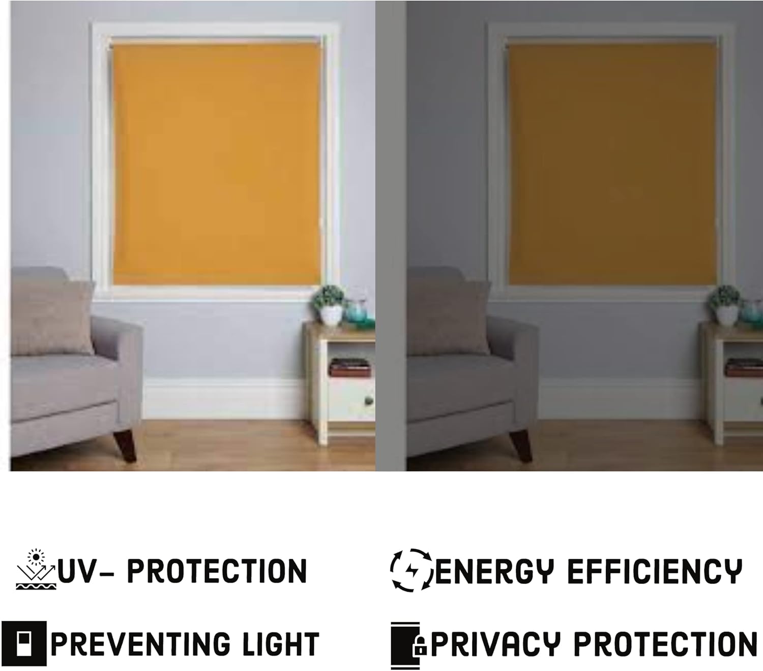 Funky Gadgets Roller Blinds Thermal Blackout Roller Blind, Easy Fit Child Safe Trimmable UV Protection Home Office Window Blinds, Ochre/Yellow Blind