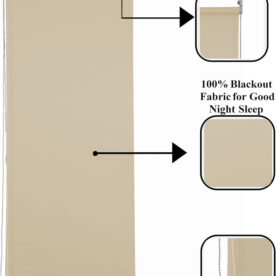 Funky Gadgets Roller Blinds Thermal Blackout Roller Blind, Easy Fit Child Safe Trimmable UV Protection Home Office Window Blinds, Cappuccino
